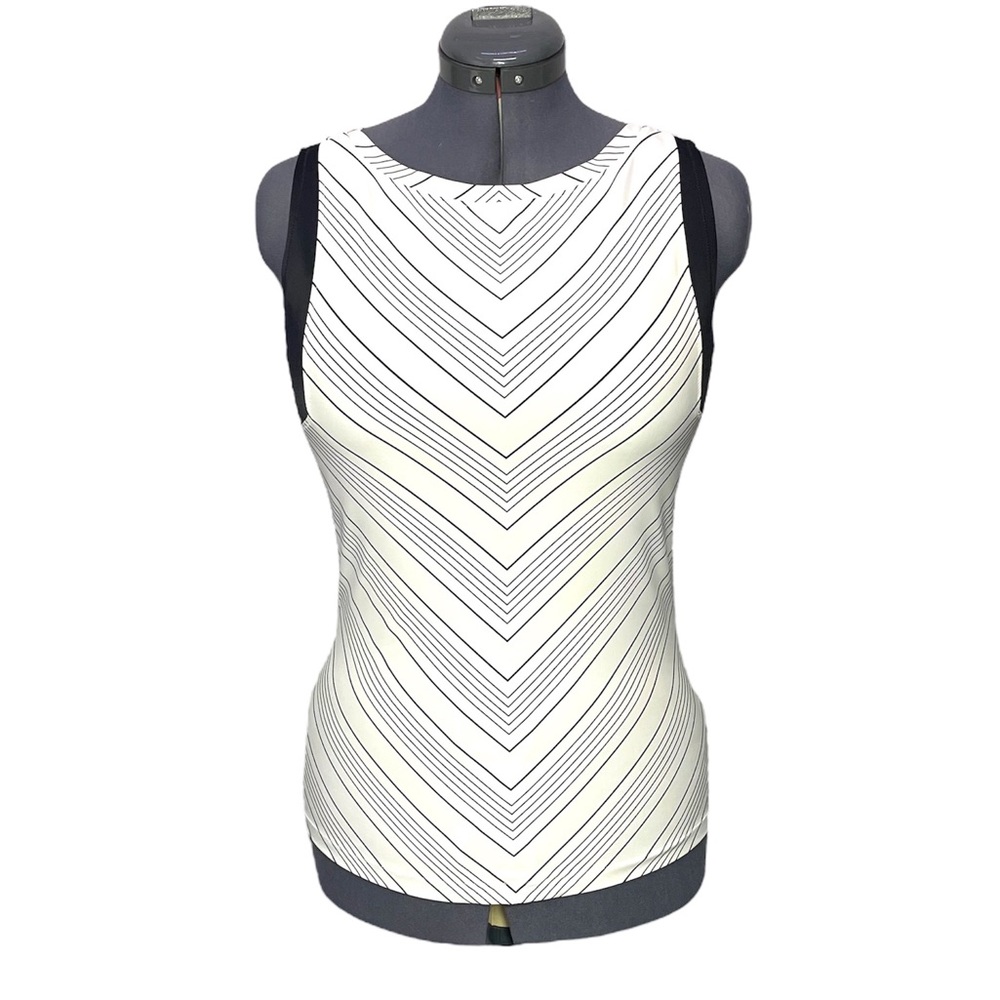 Athleta Chevron Rashguard Swim Top Size Small S UPF 50 Rash Guard Black White